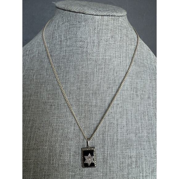 Marcasite Star Of David Pendant Necklace Black Onyx Sterling Silver .925 20”